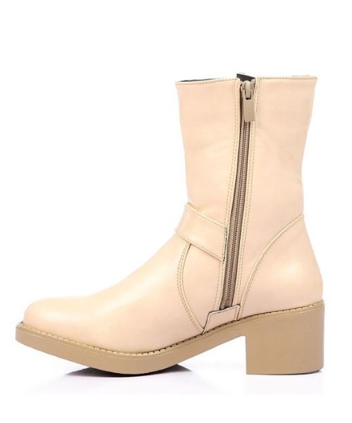 XO Style Solid Half Boot Faux Leather For Women - Beige