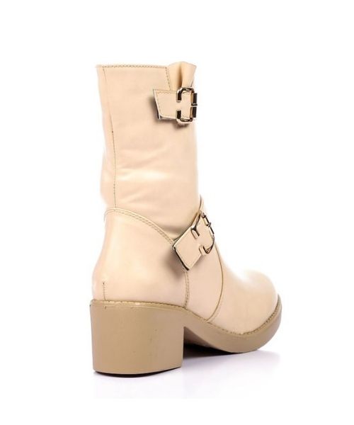 XO Style Solid Half Boot Faux Leather For Women - Beige