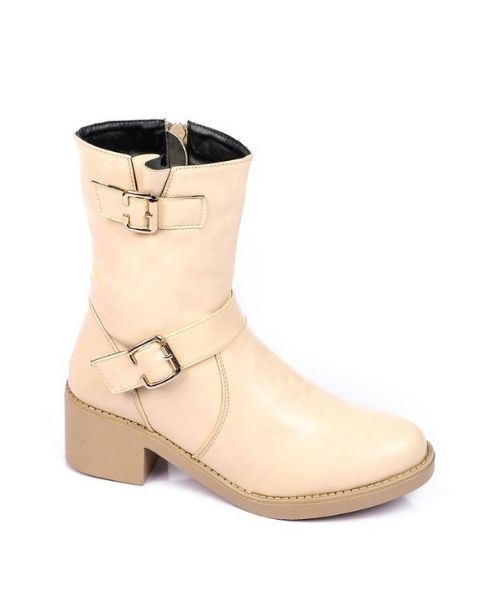 XO Style Solid Half Boot Faux Leather For Women - Beige