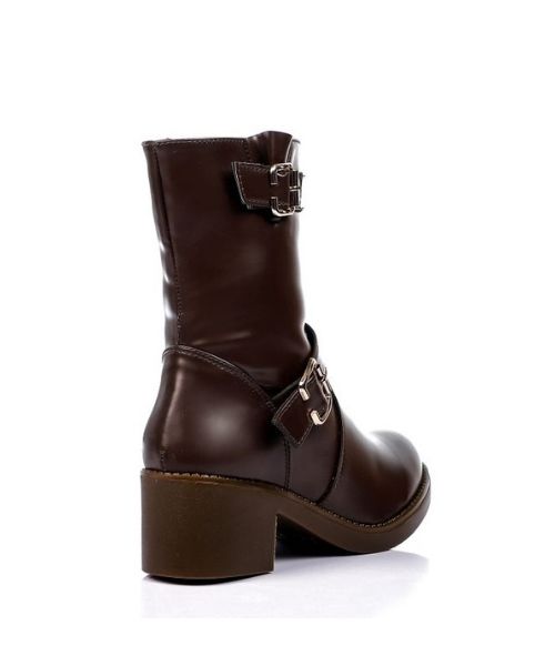 XO Style Solid Half Boot Faux Leather For Women - Brown