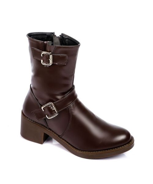 XO Style Solid Half Boot Faux Leather For Women - Brown