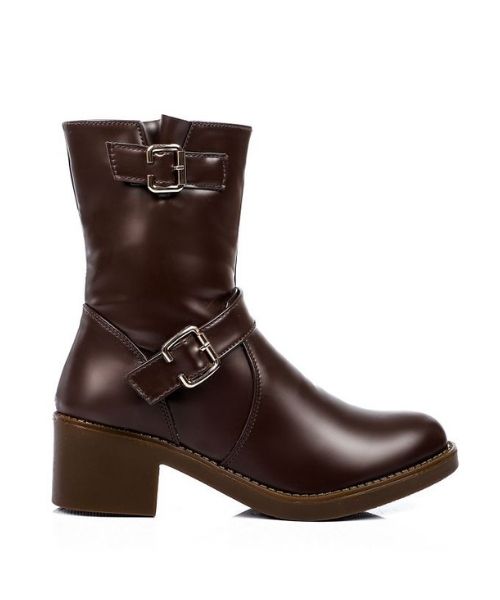 XO Style Solid Half Boot Faux Leather For Women - Brown