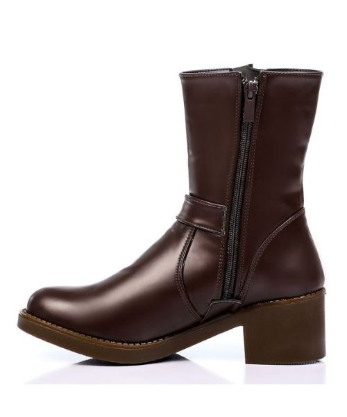 XO Style Solid Half Boot Faux Leather For Women - Brown