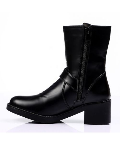 XO Style Solid Half Boot Faux Leather For Women - Black