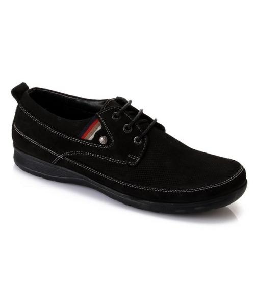 XO Style Solid Flat Shoes Leather For Men - Black
