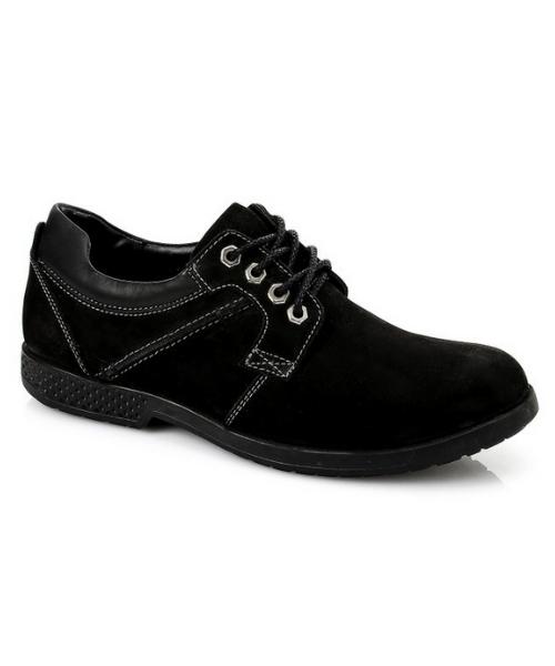 XO Style Solid Flat Shoes Leather For Men - Black