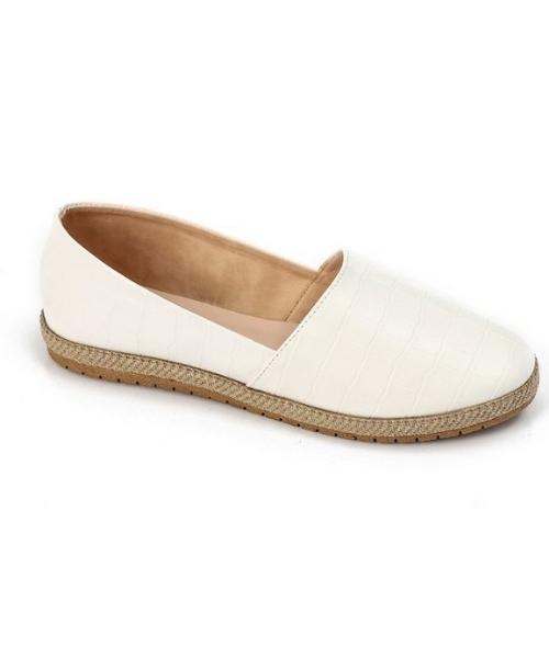 XO Style Patterned Flat Casual Shoes Faux Leather For Women - White