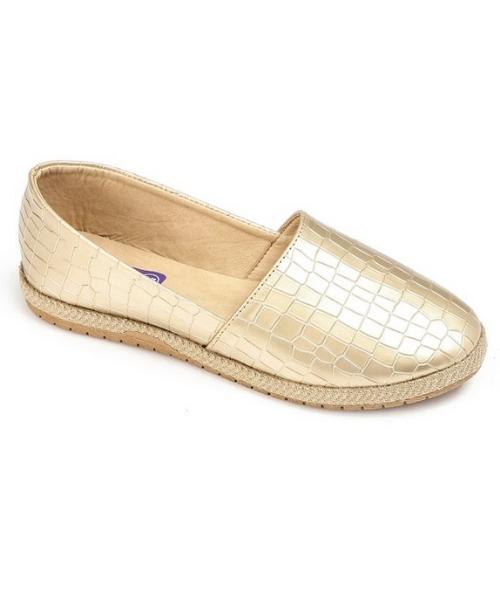 حذاء كاجوال فلات جلد صناعي من اكس او ستايل منقوش للنساء - ذهبي