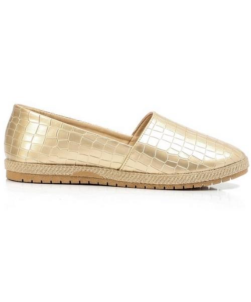 XO Style Patterned Flat Casual Shoes Faux Leather For Women - Gold