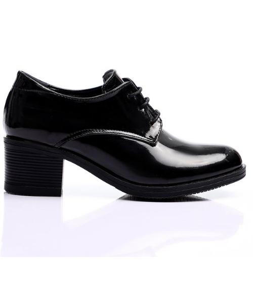 XO Style Solid Heels Shoes Faux Leather For Women - Black