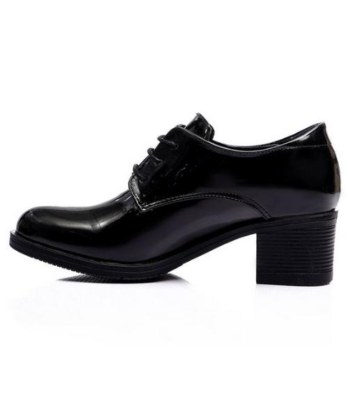 XO Style Solid Heels Shoes Faux Leather For Women - Black