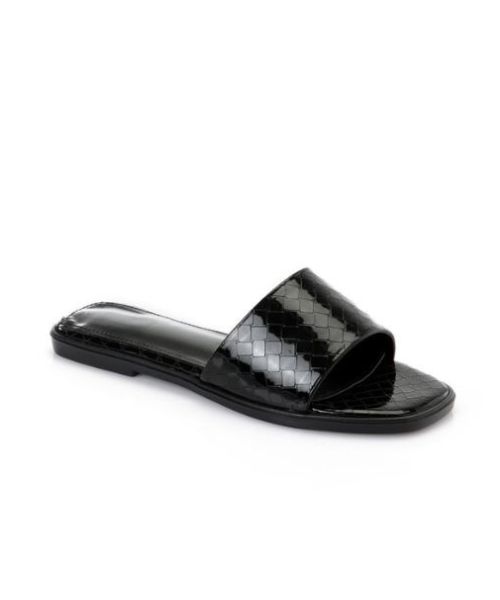 XO Style Faux Leather Slides Slipper For Women - Black