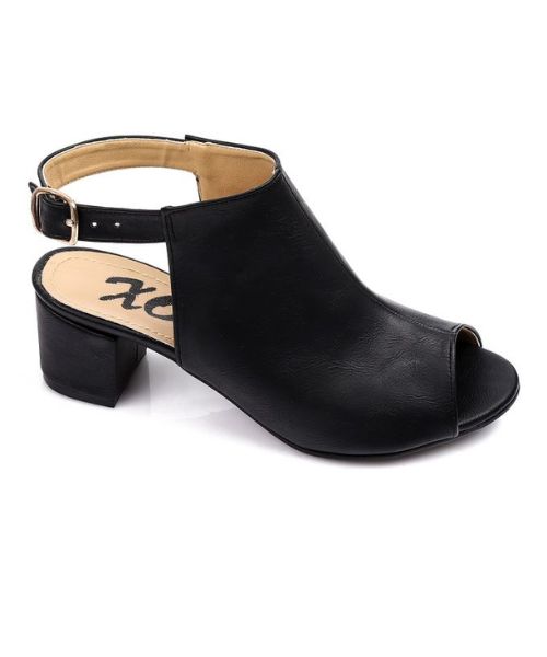 XO Style Faux Leather Heel Sandal For Women - Black