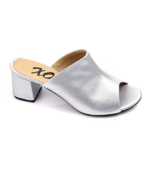 XO Style Faux Leather Heel Sandal For Women - Silver