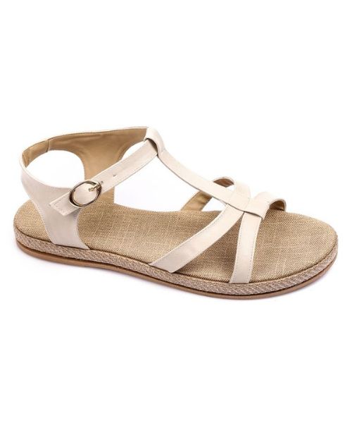 XO Style Faux Leather Flat Sandal For Women - Beige