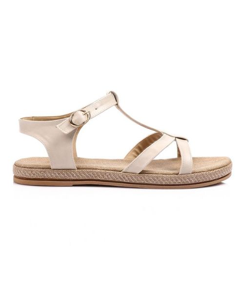 XO Style Faux Leather Flat Sandal For Women - Beige