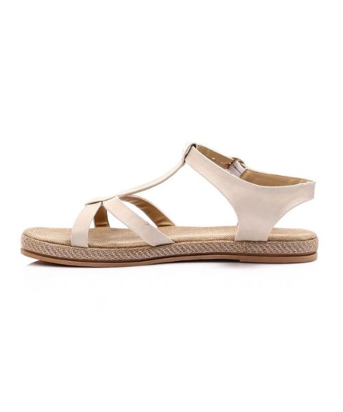 XO Style Faux Leather Flat Sandal For Women - Beige