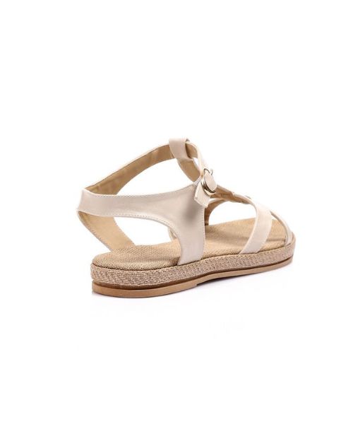 XO Style Faux Leather Flat Sandal For Women - Beige