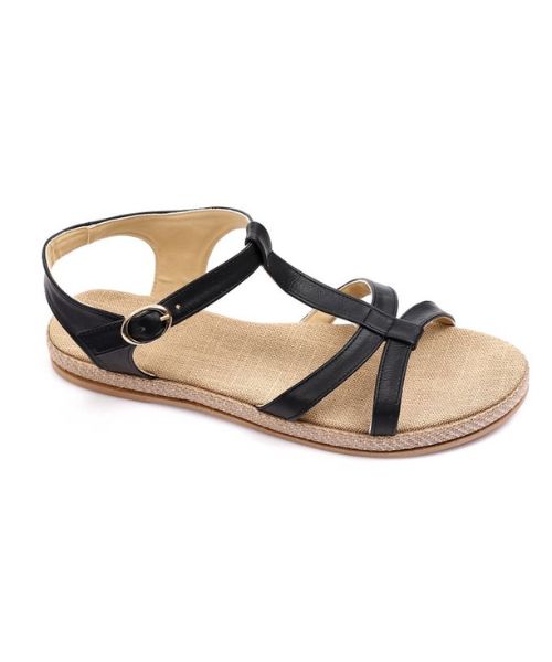 XO Style Faux Leather Flat Sandal For Women - Black