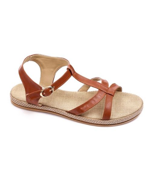 XO Style Faux Leather Flat Sandal For Women - Havana