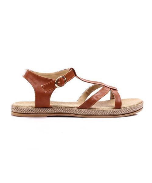 XO Style Faux Leather Flat Sandal For Women - Havana