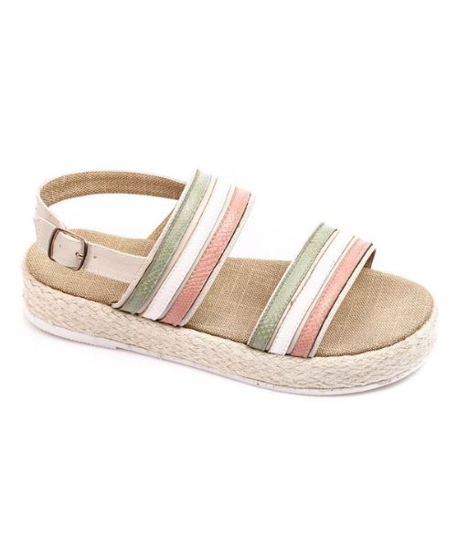 XO Style Faux Leather Flat Sandal For Women - Beige