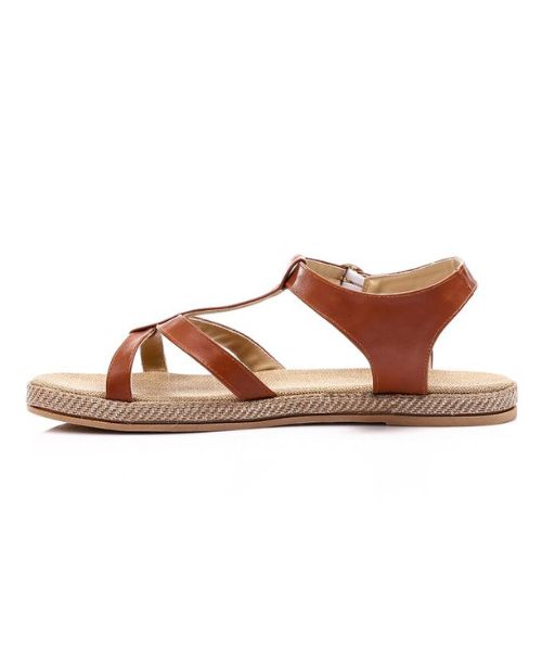 XO Style Faux Leather Flat Sandal For Women - Havana