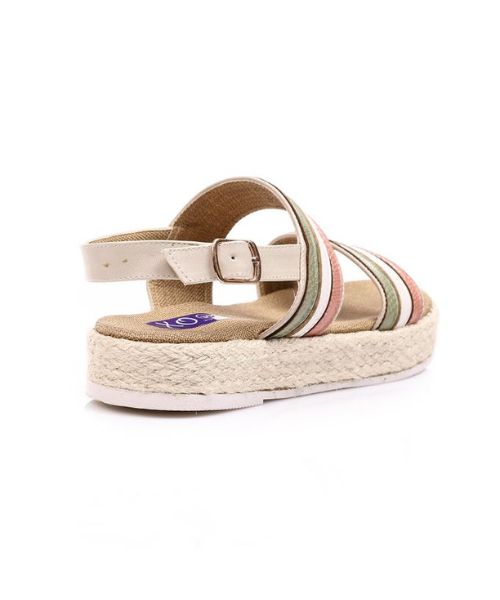 XO Style Faux Leather Flat Sandal For Women - Beige