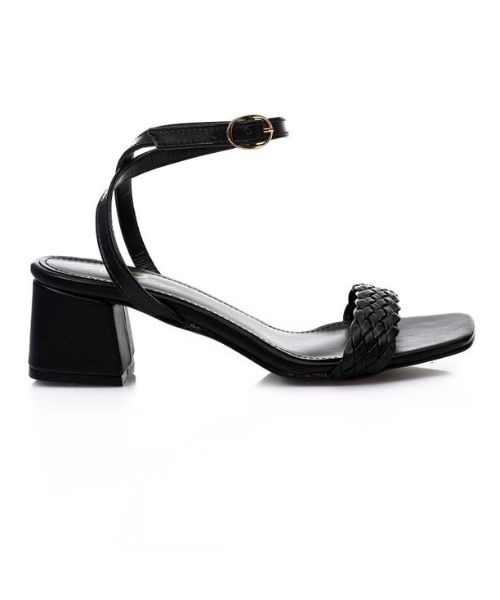 XO Style Faux Leather Heel Sandal For Women - Black