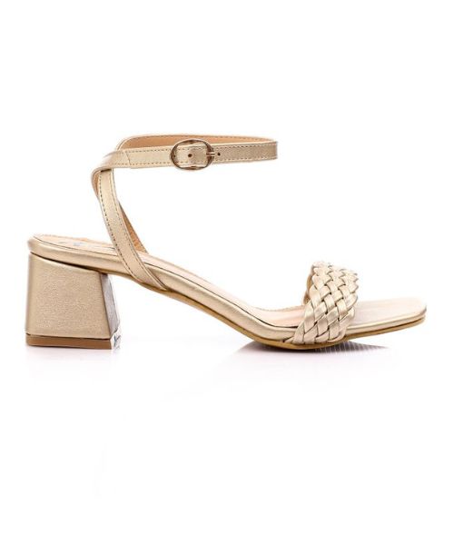 XO Style Faux Leather Heel Sandal For Women - Gold