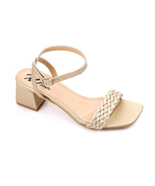 XO Style Faux Leather Heel Sandal For Women - Gold