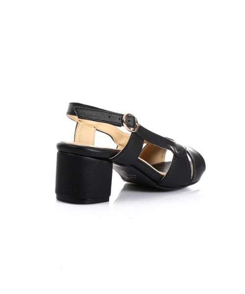 XO Style Faux Leather Heel Sandal For Women - Black