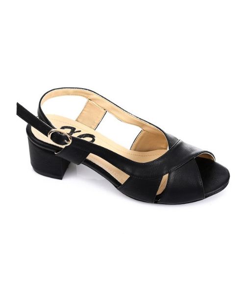 XO Style Faux Leather Heel Sandal For Women - Black