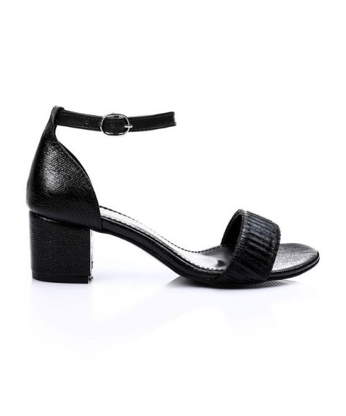 XO Style Faux Leather Heel Sandal For Women - Black