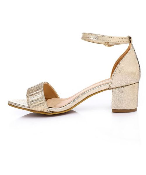 XO Style Faux Leather Heel Sandal For Women - Gold