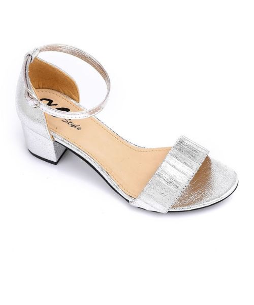 XO Style Faux Leather Heel Sandal For Women - Silver