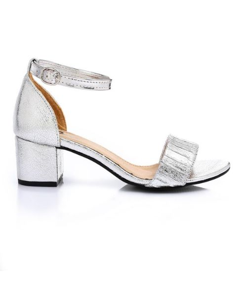 XO Style Faux Leather Heel Sandal For Women - Silver