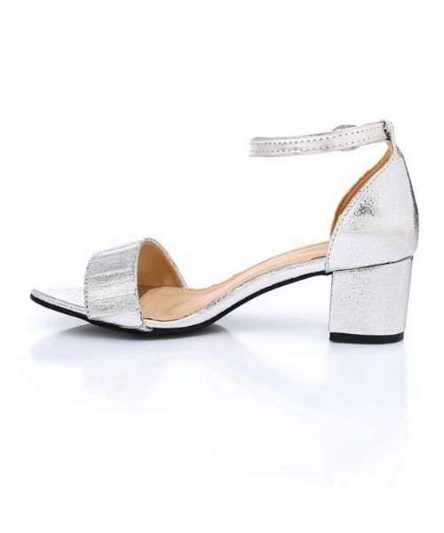 XO Style Faux Leather Heel Sandal For Women - Silver