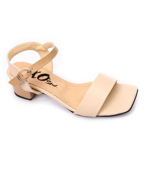 XO Style Faux Leather Heel Sandal For Women - Beige