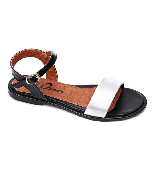 XO Style Faux Leather Flat Sandal For Women - Black Silver