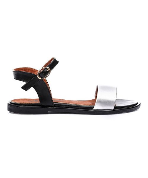 XO Style Faux Leather Flat Sandal For Women - Black Silver