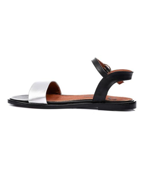 XO Style Faux Leather Flat Sandal For Women - Black Silver