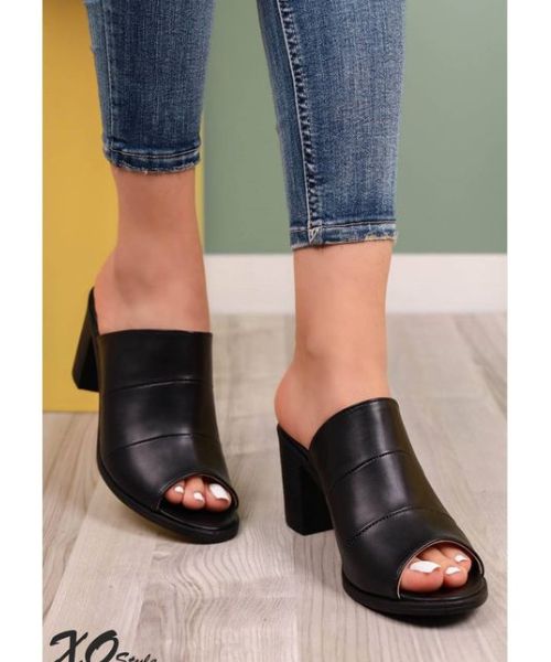 XO Style Faux Leather Heel Sandal For Women - Black