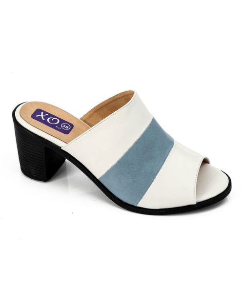 XO Style Faux Leather Heel Sandal For Women - White Light Blue