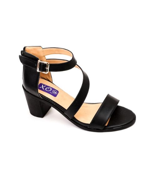 XO Style Faux Leather Heel Sandal For Women - Black