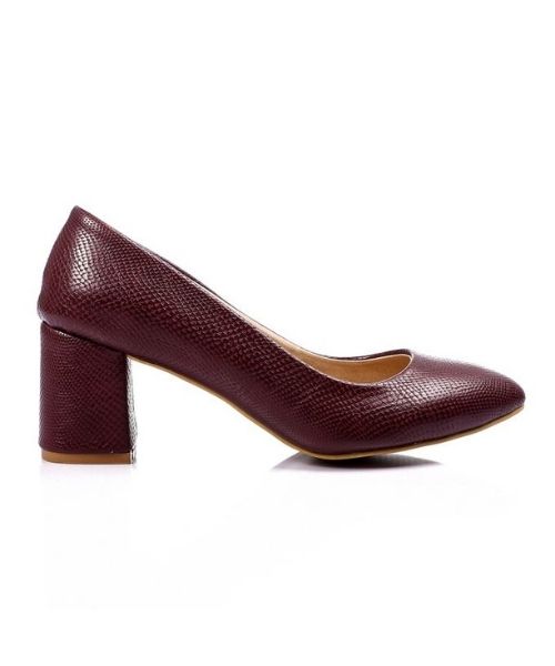 XO Style Faux Leather Heel Shoes For Women - Burgundy