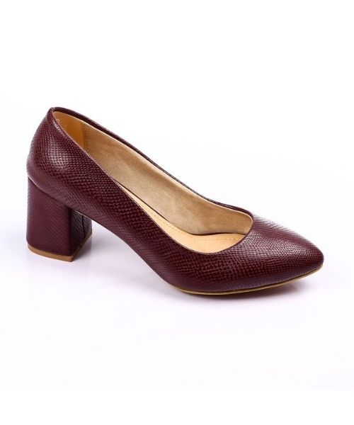 XO Style Faux Leather Heel Shoes For Women - Burgundy