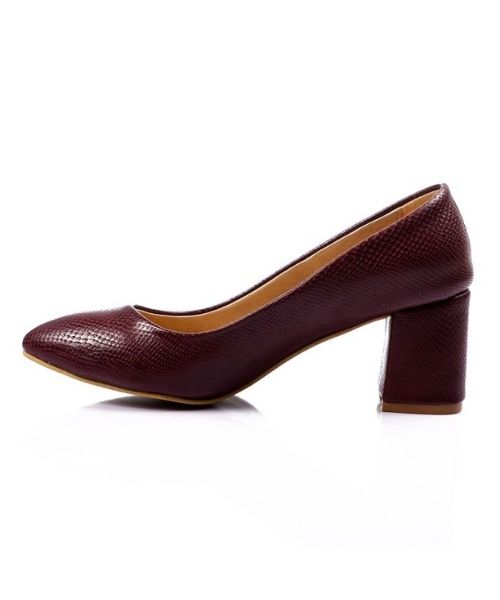 XO Style Faux Leather Heel Shoes For Women - Burgundy