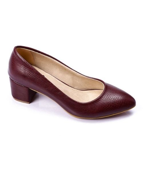 XO Style Faux Leather Heel Shoes For Women - Burgundy