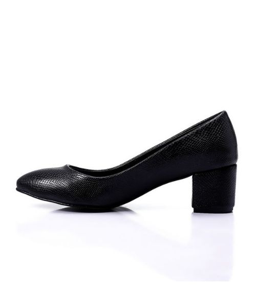 XO Style Faux Leather Heel Shoes For Women - Black